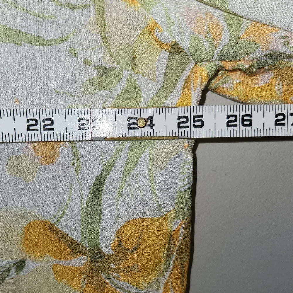 C By One, Floral Yellow and Green, Tie Front 3/4 Sleeve Blouse. SKU C05 - Picture 6 of 9